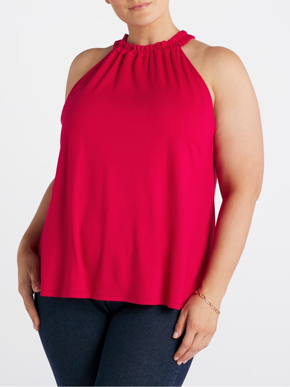 bobeau Red Ruffled Halter Tank Top